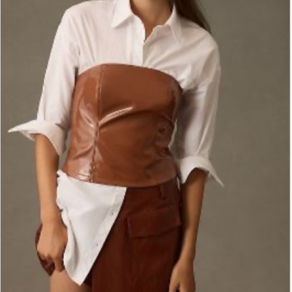 NWT ANTHROPOLOGIE PATENT FAUX-LEATHER BANDEAU TOP 3X - Picture 1 of 7